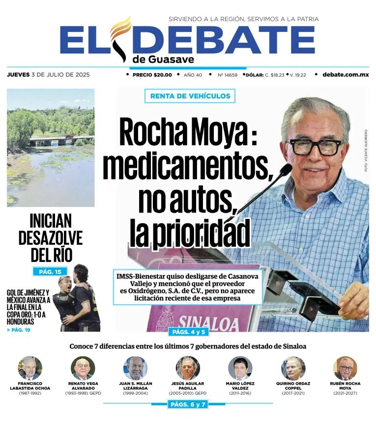 Portada de El Debate de Guasave del jueves, 3 de julio de 2025