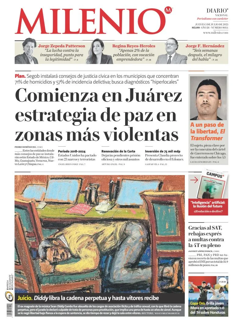 Portada de Milenio del jueves, 3 de julio de 2025