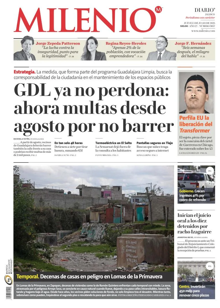 Portada de Milenio Jalisco del jueves, 3 de julio de 2025