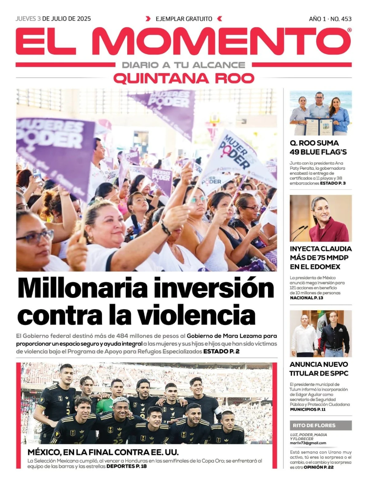 Portada de El Momento Quintana Roo del jueves, 3 de julio de 2025