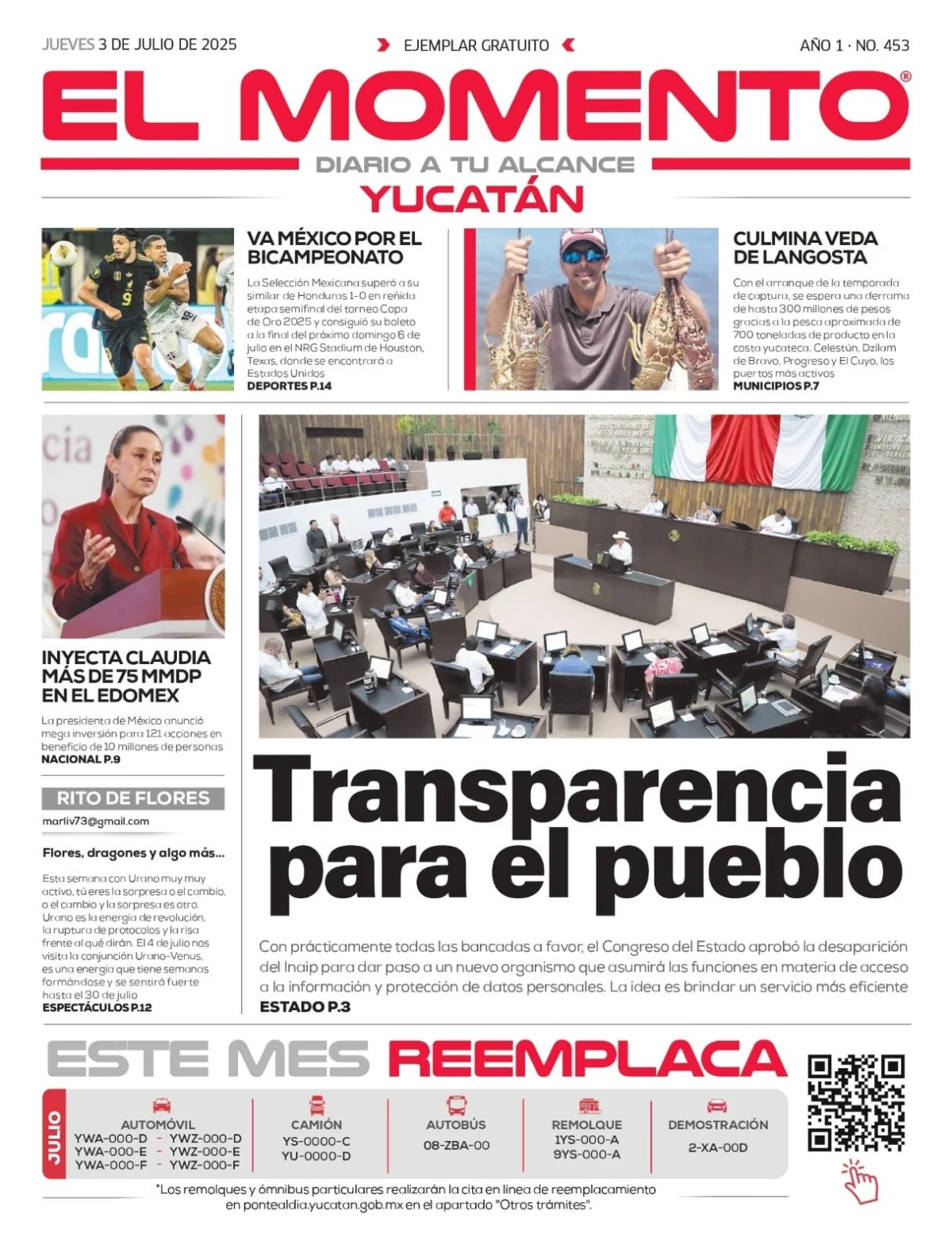 Portada de El Momento Yucatan del jueves, 3 de julio de 2025