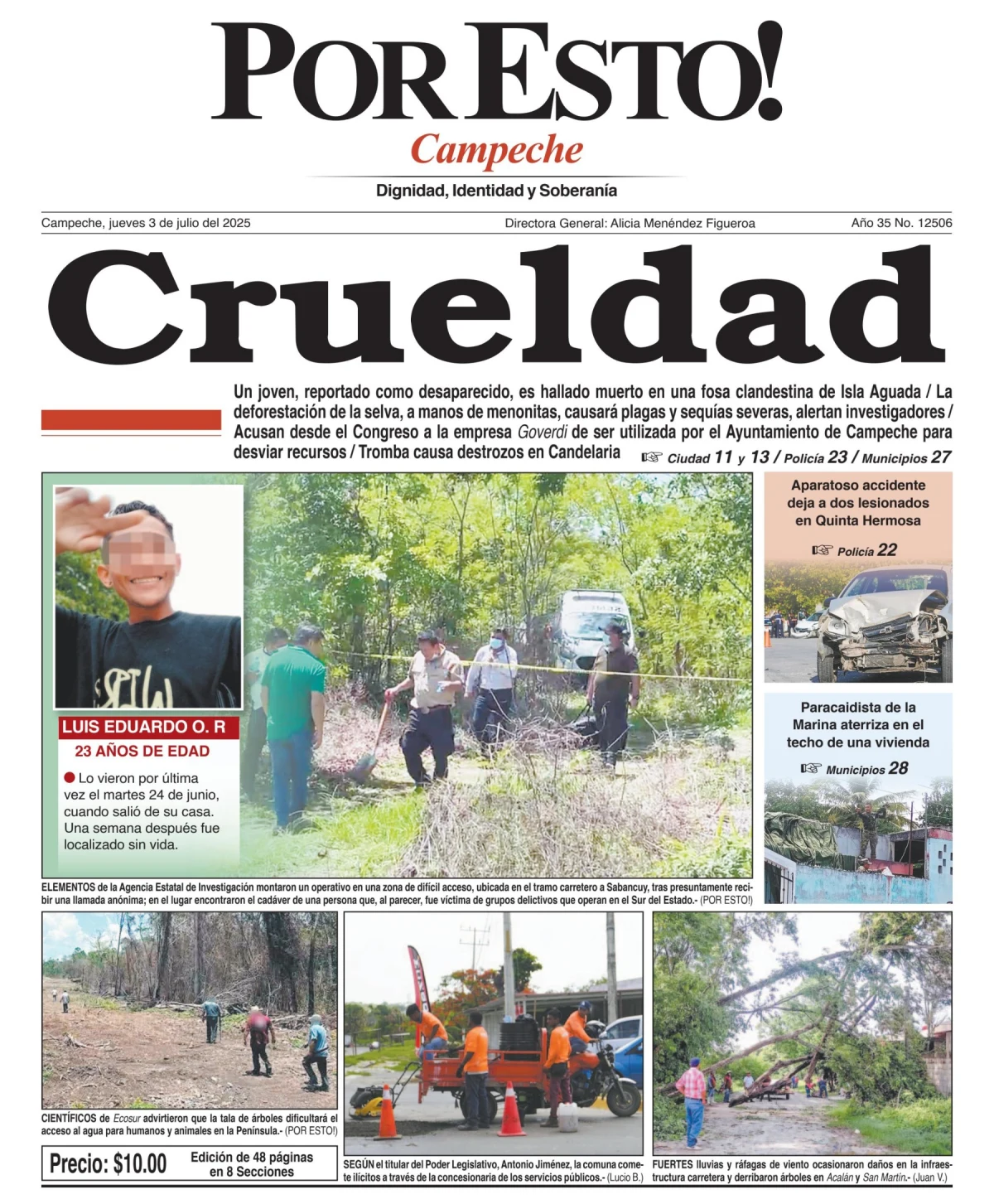 Portada de Por Esto (campeche) del jueves, 3 de julio de 2025