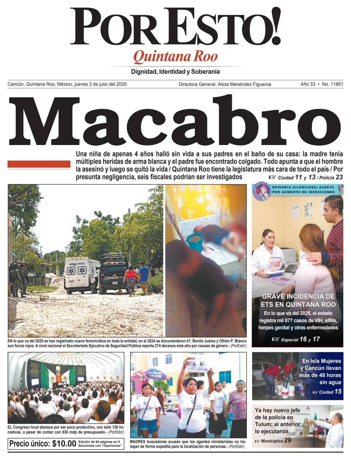 Portada de Por Esto (quintana Roo Cancun) del jueves, 3 de julio de 2025