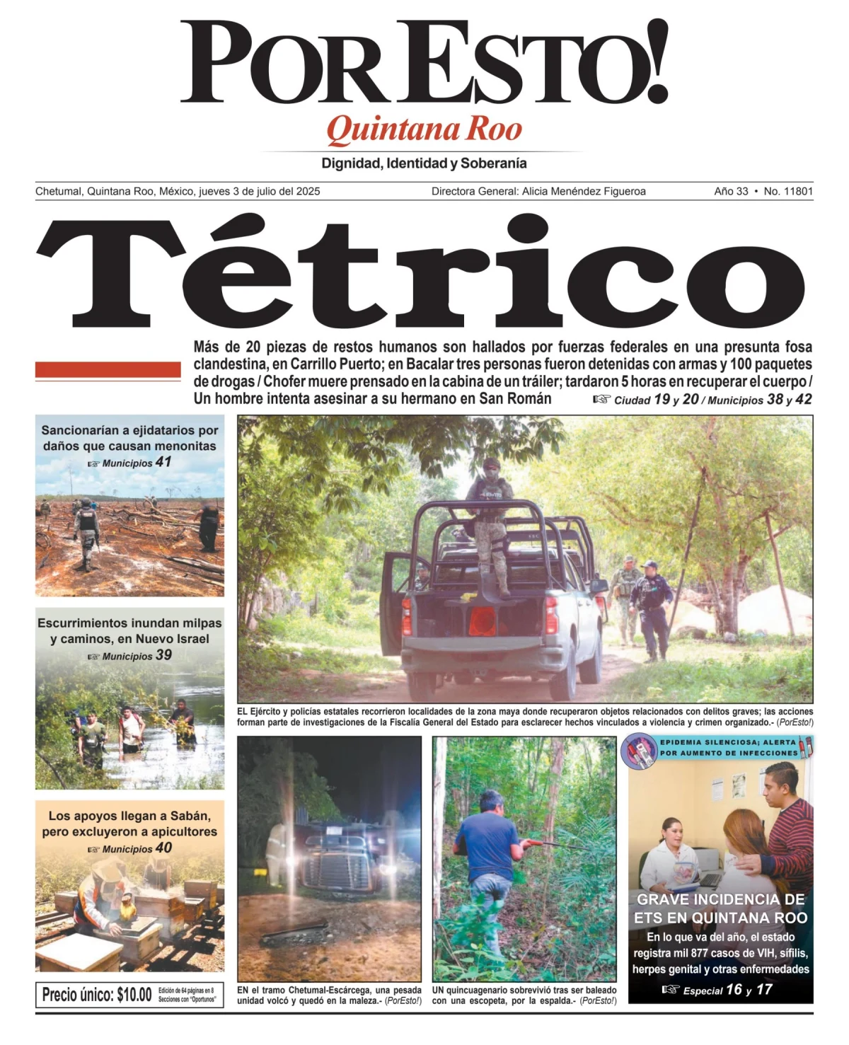 Portada de Por Esto (quintana Roo Chetumal) del jueves, 3 de julio de 2025