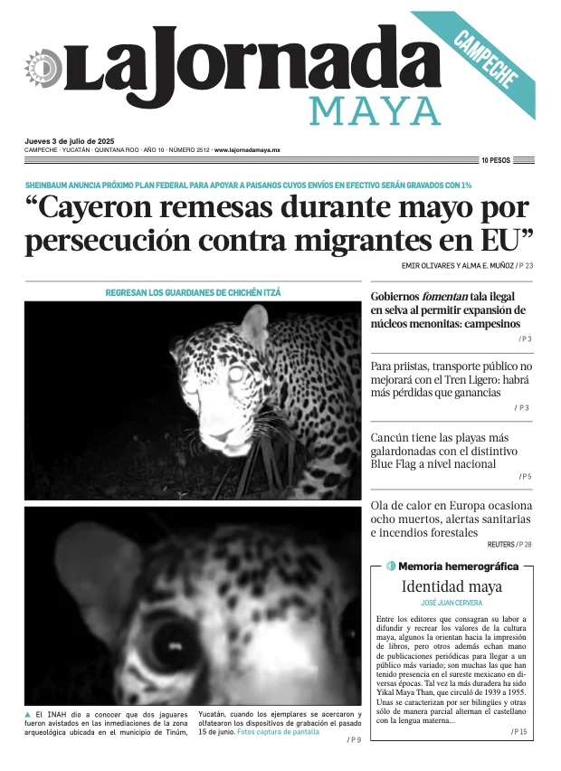 Portada de La Jornada Maya Campeche del jueves, 3 de julio de 2025