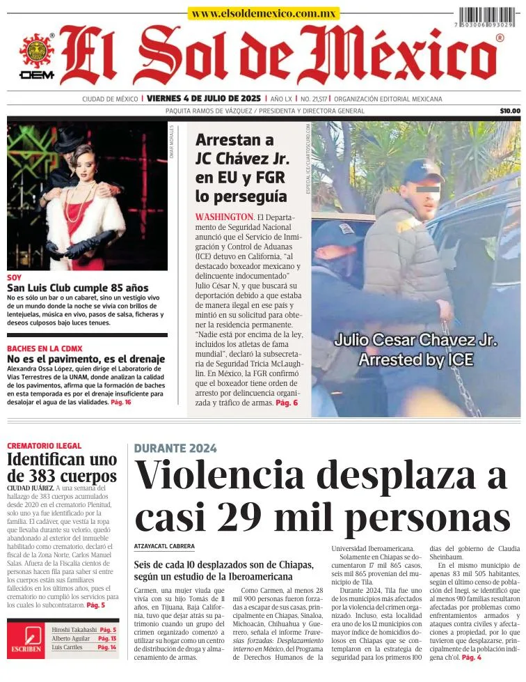 Portada de El Sol de Mexico