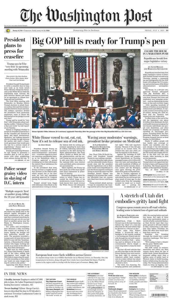 Portada de The Washington Post