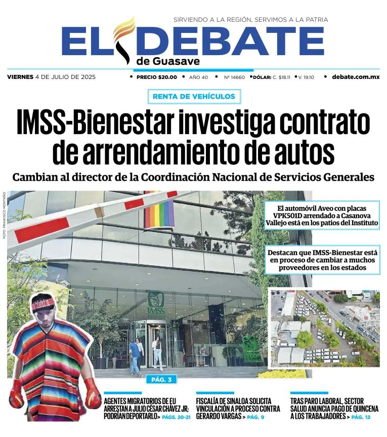 Portada de El Debate de Guasave del viernes, 4 de julio de 2025