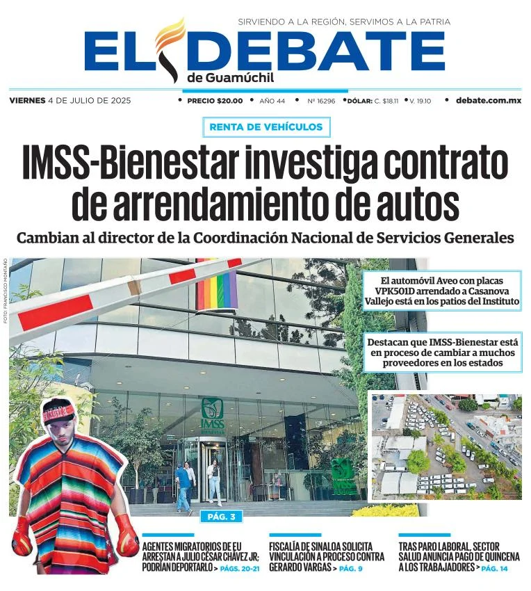 Portada de El Debate de Guamuchil del viernes, 4 de julio de 2025