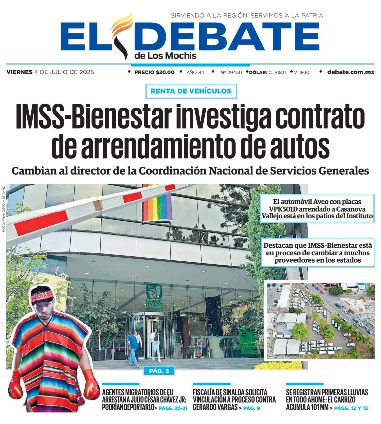 Portada de El Debate de los Mochis del viernes, 4 de julio de 2025