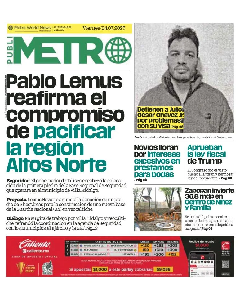 Portada de Publimetro Guadalajara del 2025-07-04