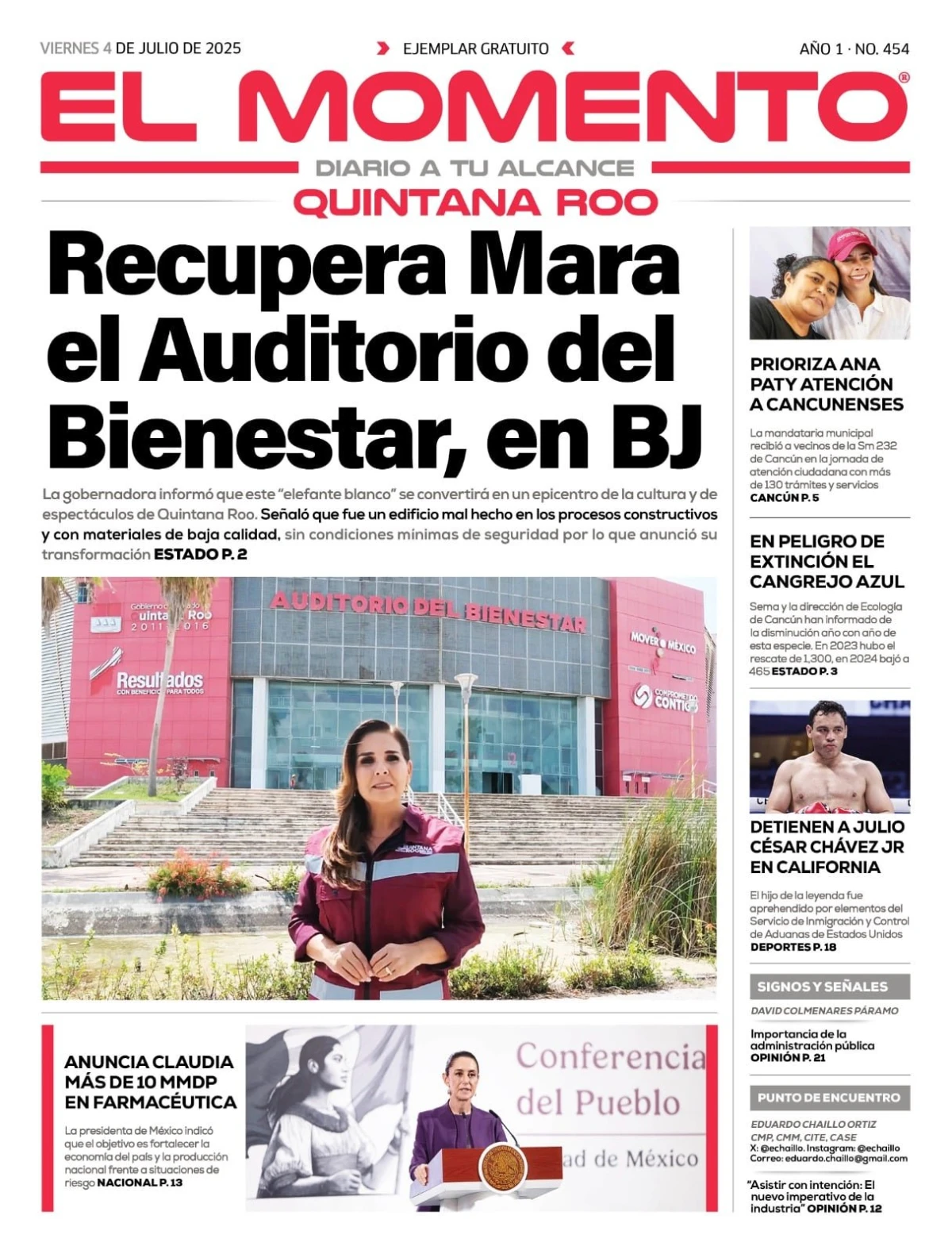 Portada de El Momento Quintana Roo del viernes, 4 de julio de 2025