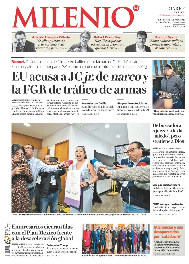Portada de Milenio del viernes, 4 de julio de 2025