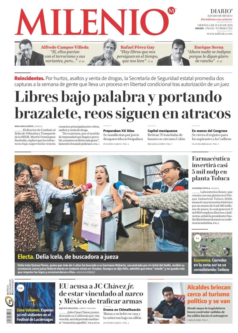 Portada de Milenio Edo de Mexico del viernes, 4 de julio de 2025