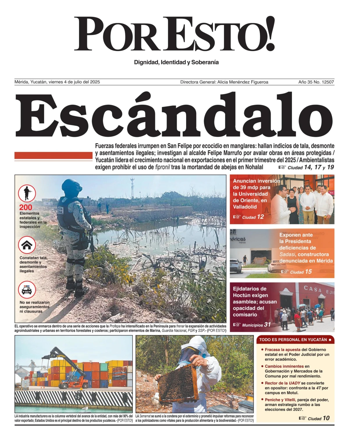 Portada de Por Esto (merida, Yucatan) del viernes, 4 de julio de 2025