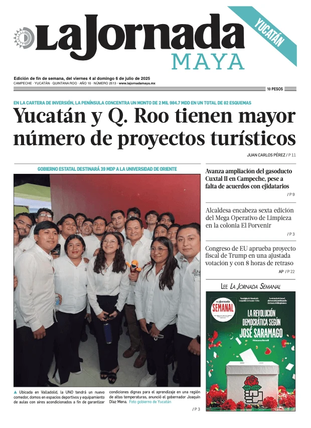 Portada de La Jornada Maya Yucatán del viernes, 4 de julio de 2025