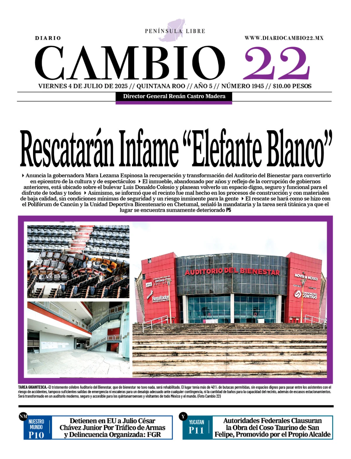 Portada de Diario Cambio 22 del 2025-07-04