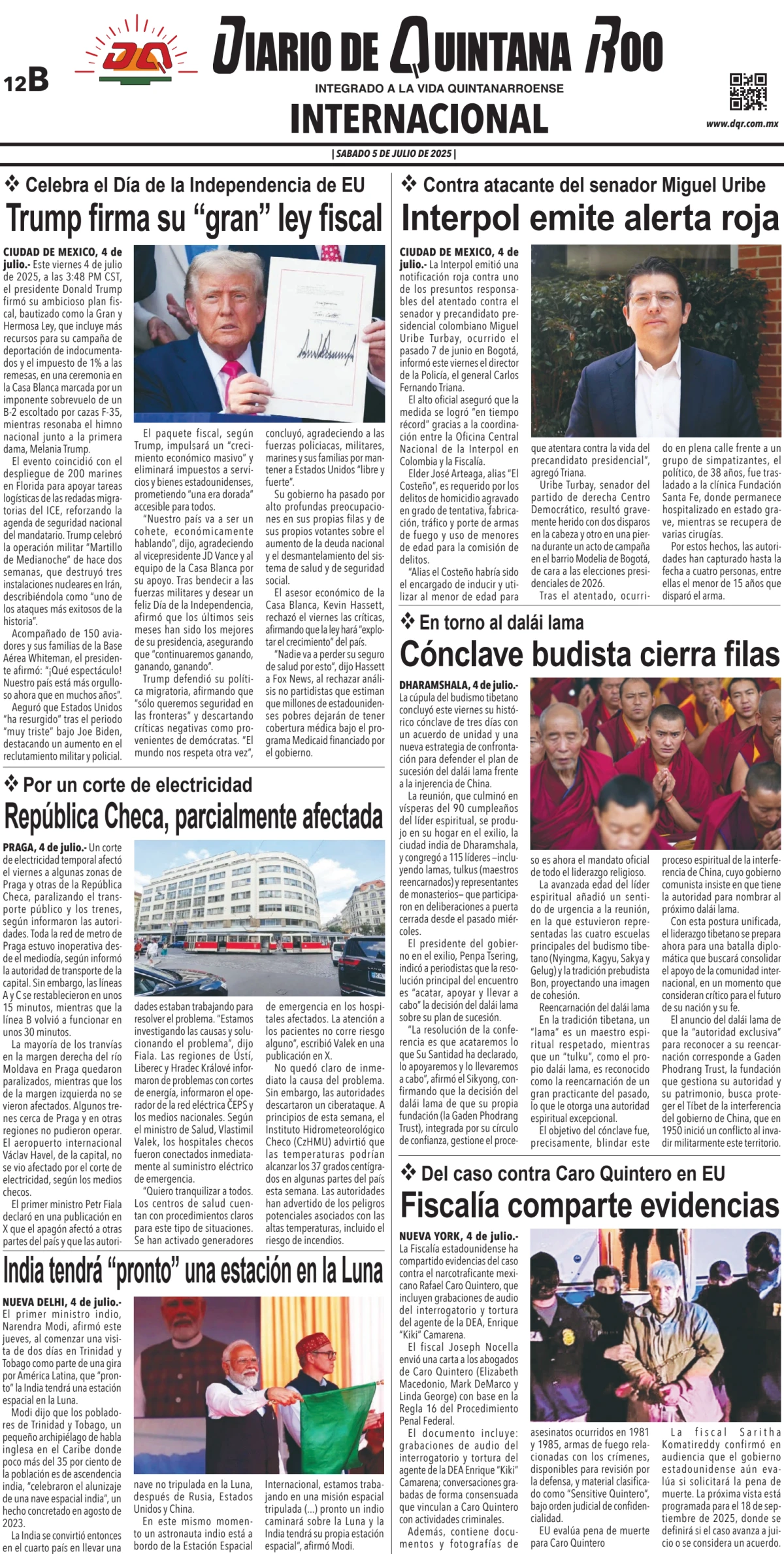 Portada de Diario de Quintana Roo (contra Portada)