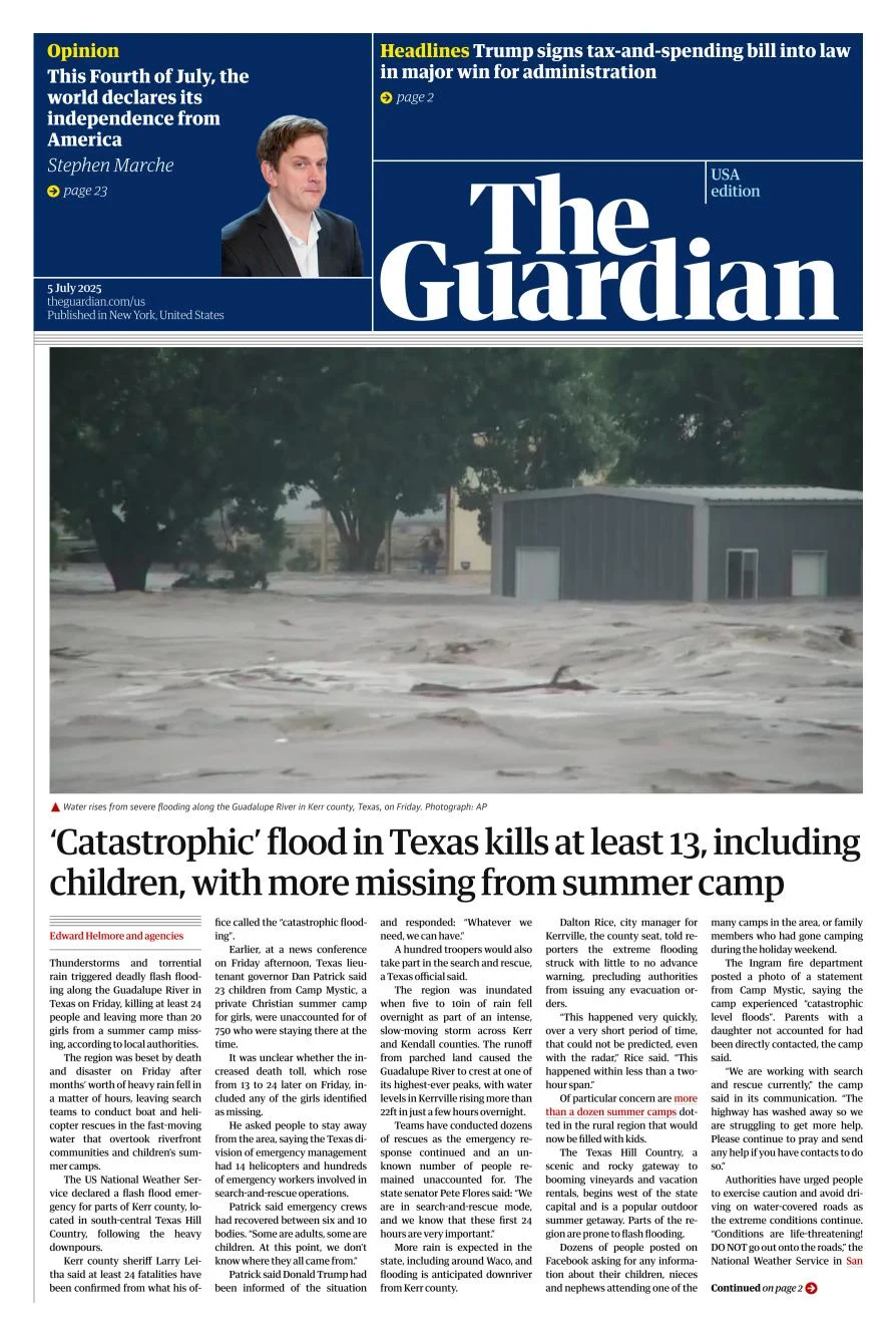Portada de The Guardian (usa) del 2025-07-05