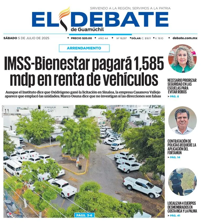 Portada de El Debate de Guamuchil del sábado, 5 de julio de 2025