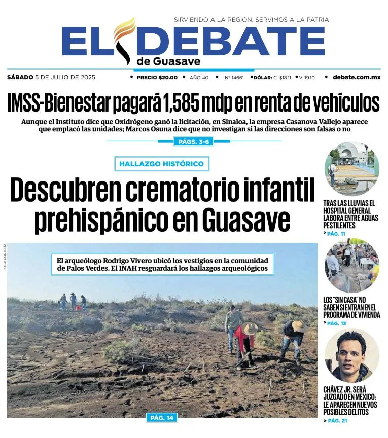 Portada de El Debate de Guasave del sábado, 5 de julio de 2025