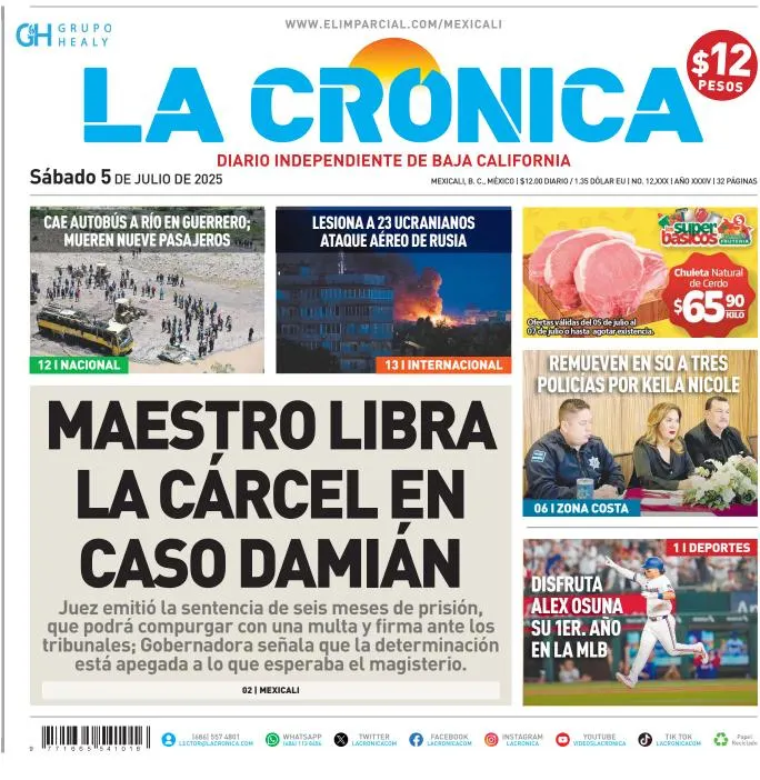 Portada de La Cronica del sábado, 5 de julio de 2025