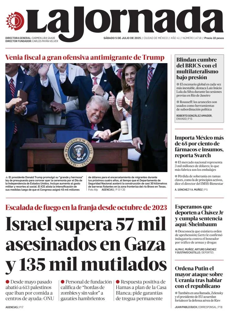 Portada de La Jornada del sábado, 5 de julio de 2025