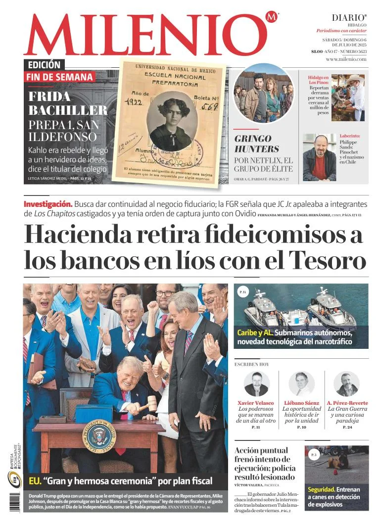 Portada de Milenio Hidalgo del sábado, 5 de julio de 2025