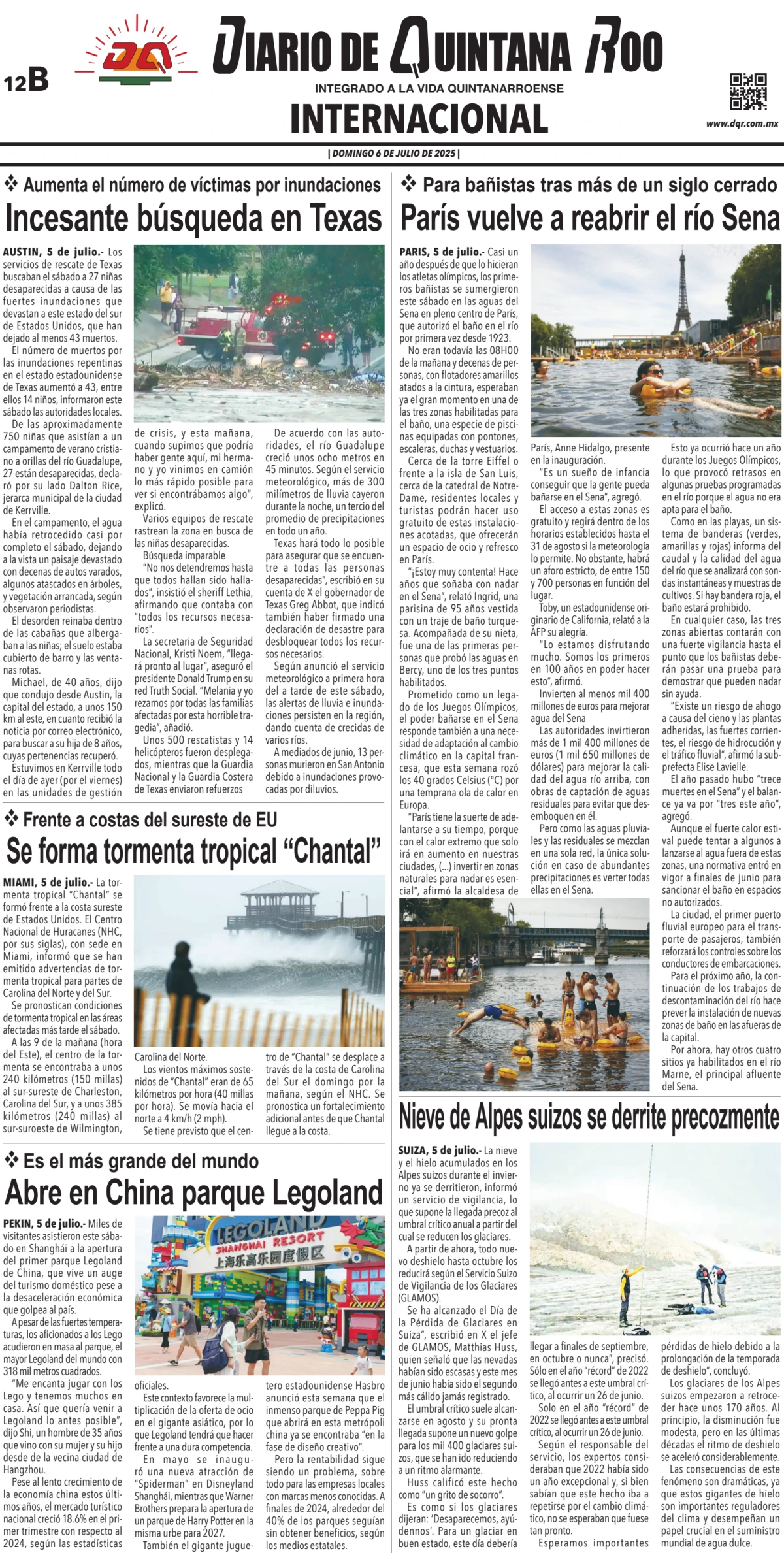 Portada de Diario de Quintana Roo (contra Portada)