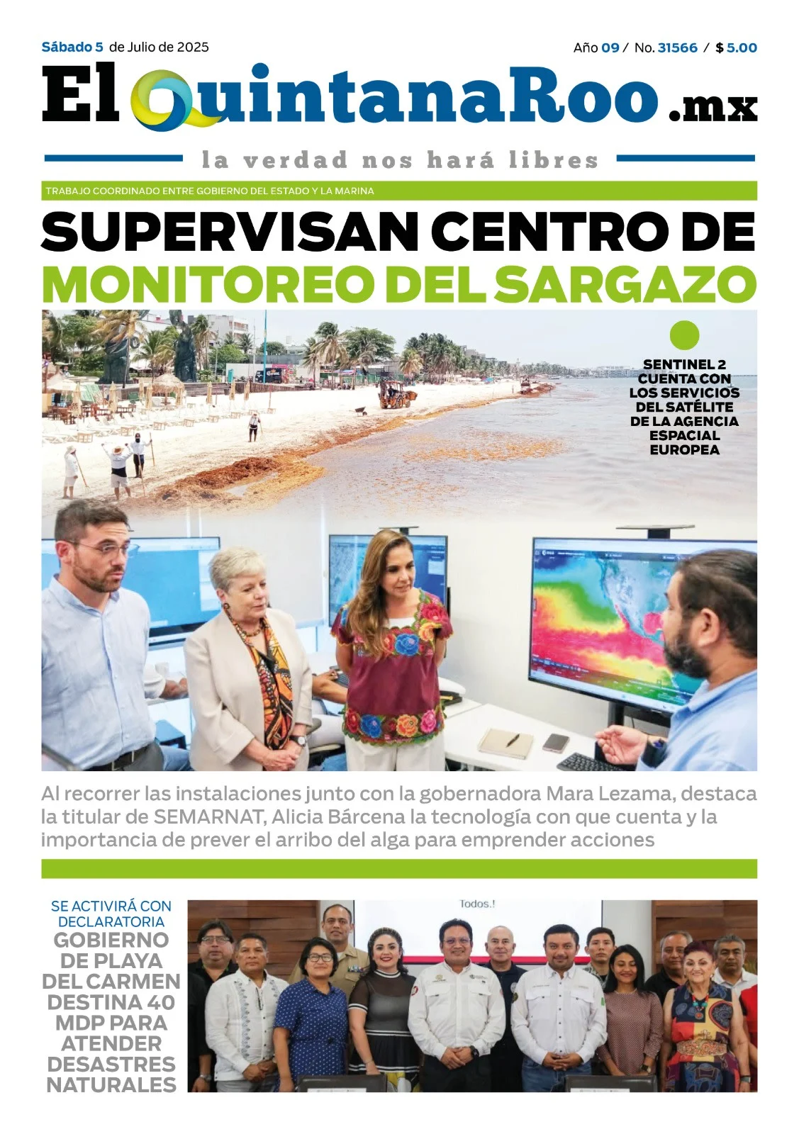 Portada de El Quintana Roo (portada) del sábado, 5 de julio de 2025