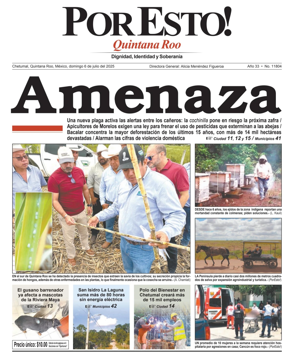 Portada de Por Esto (quintana Roo Chetumal) del domingo, 6 de julio de 2025