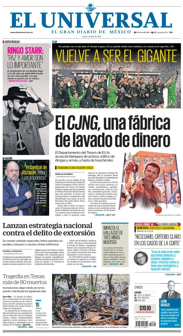 Portada de El Universal