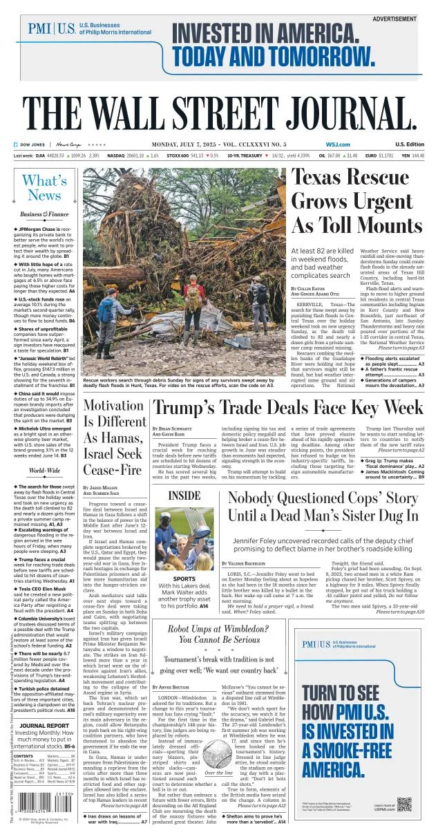 Portada de The Wall Street Journal del lunes, 7 de julio de 2025