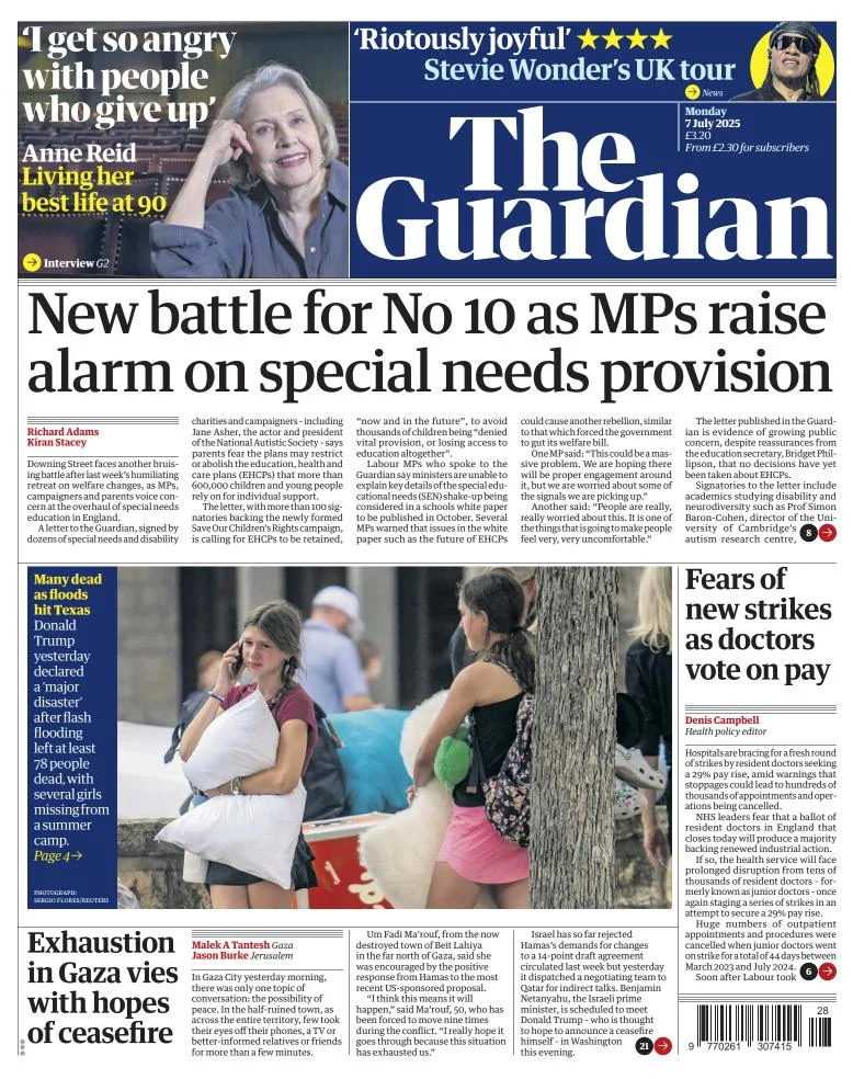 Portada de The Guardian (reino Unido) del lunes, 7 de julio de 2025
