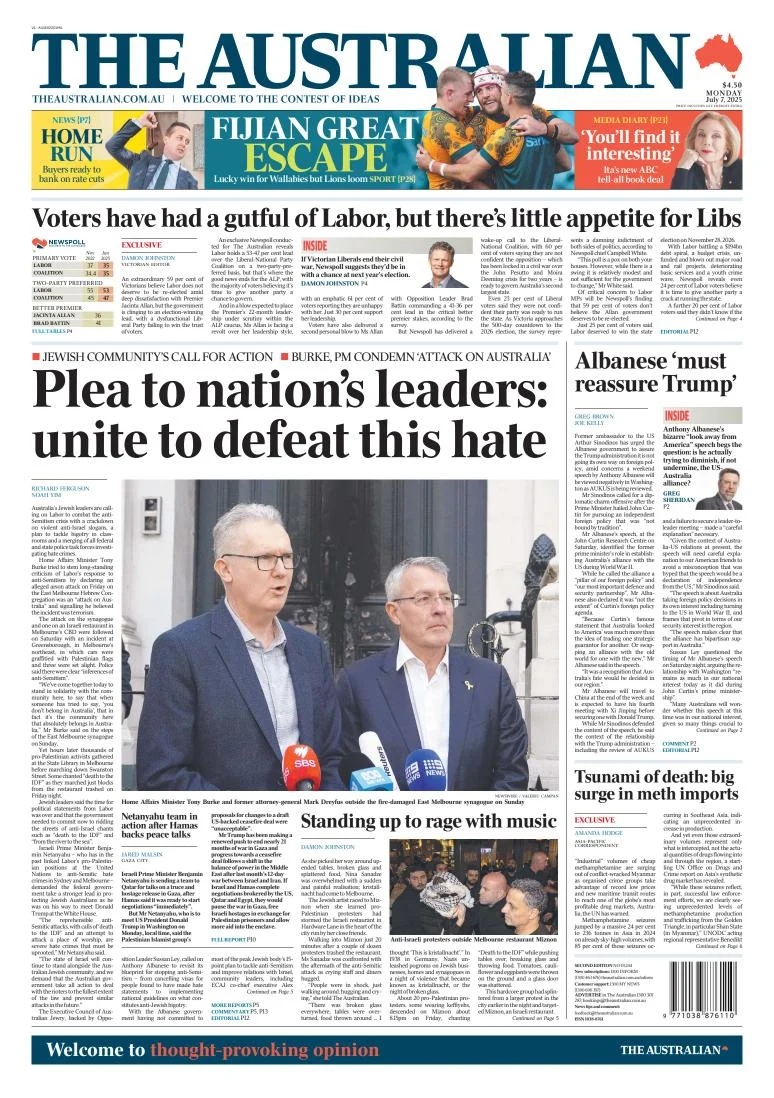 Portada de The Australian del lunes, 7 de julio de 2025