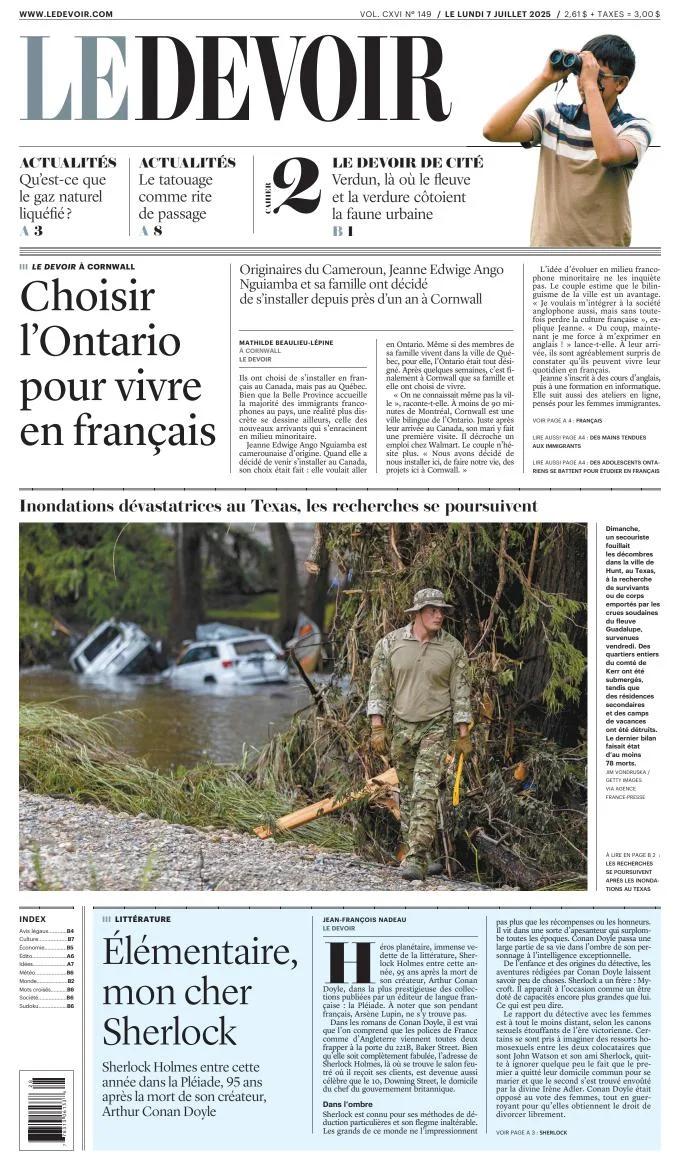 Portada de Le Devoir del lunes, 7 de julio de 2025