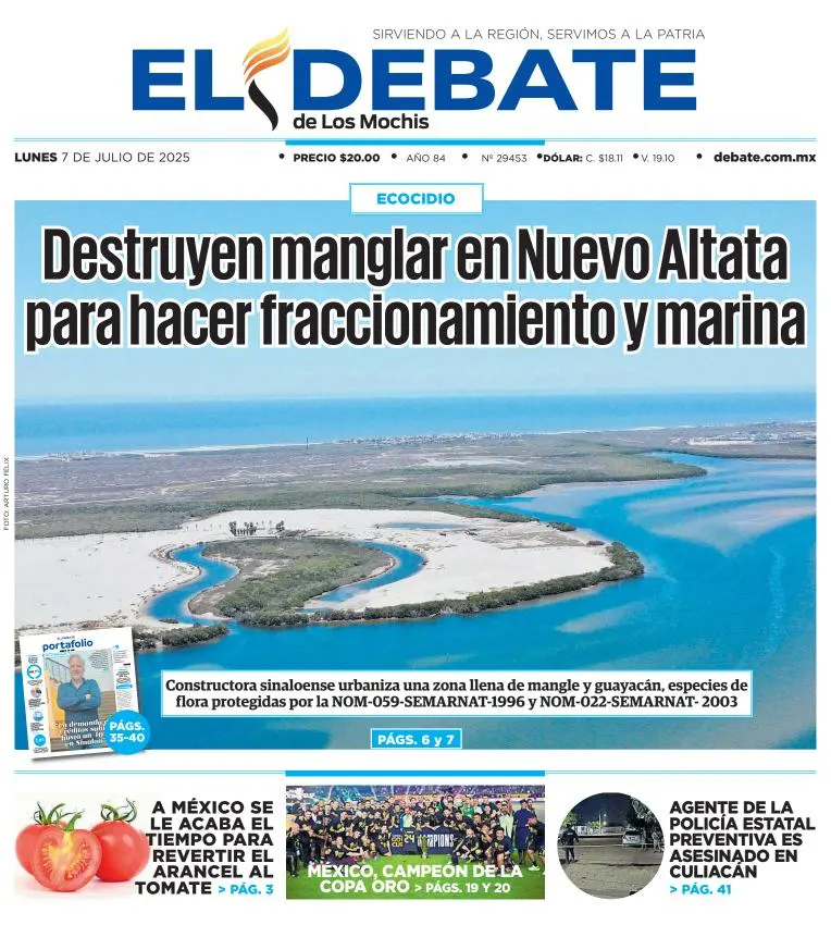 Portada de El Debate de los Mochis del 2025-07-07
