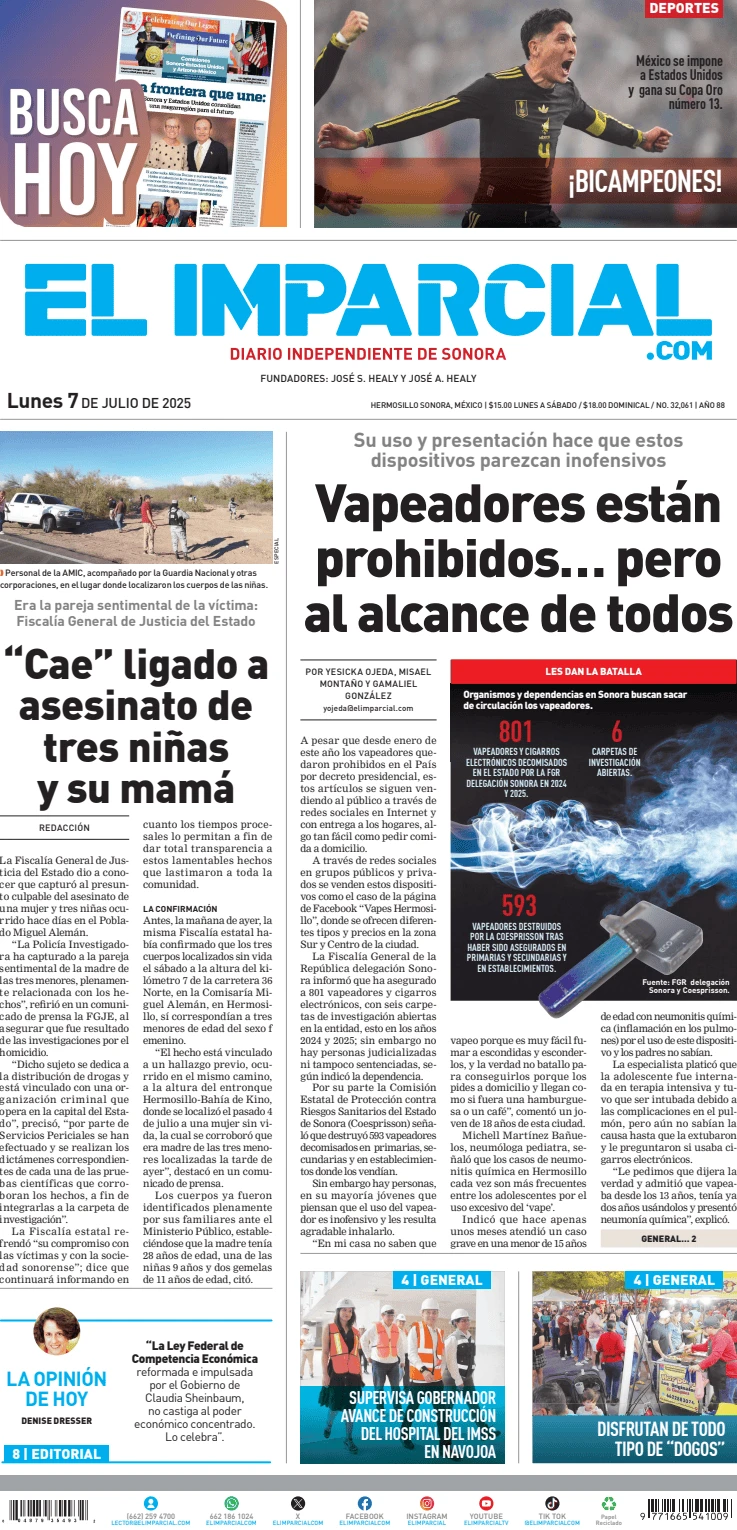 Portada de El Imparcial del lunes, 7 de julio de 2025