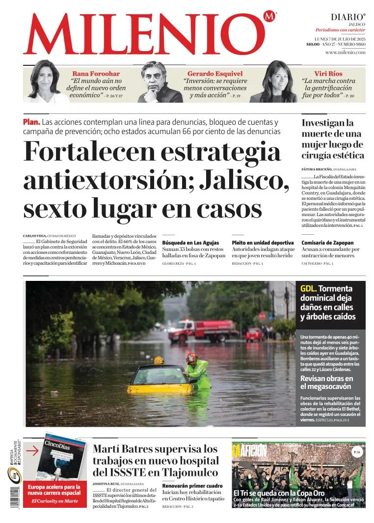 Portada de Milenio Jalisco del lunes, 7 de julio de 2025
