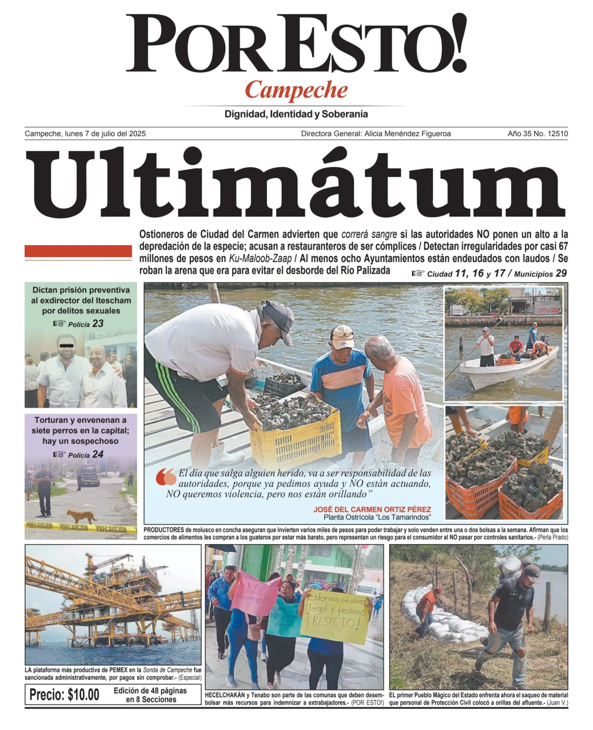 Portada de Por Esto (campeche) del lunes, 7 de julio de 2025