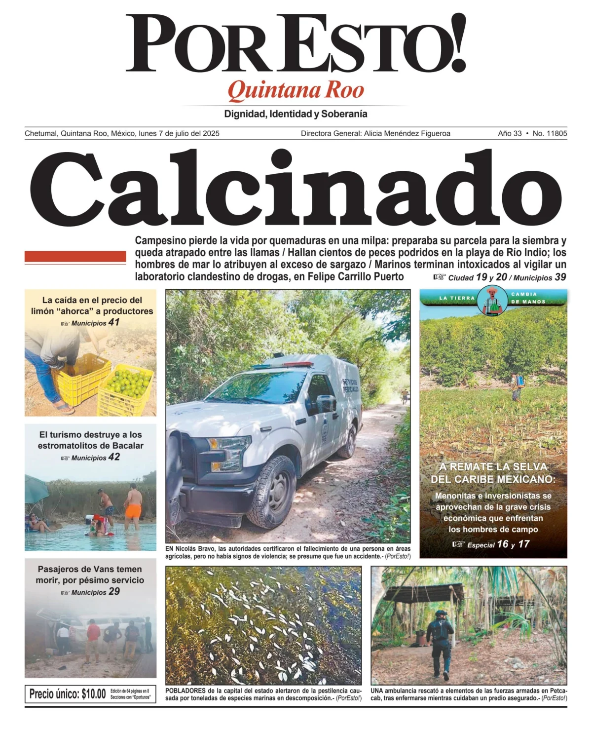 Portada de Por Esto (quintana Roo Chetumal) del lunes, 7 de julio de 2025