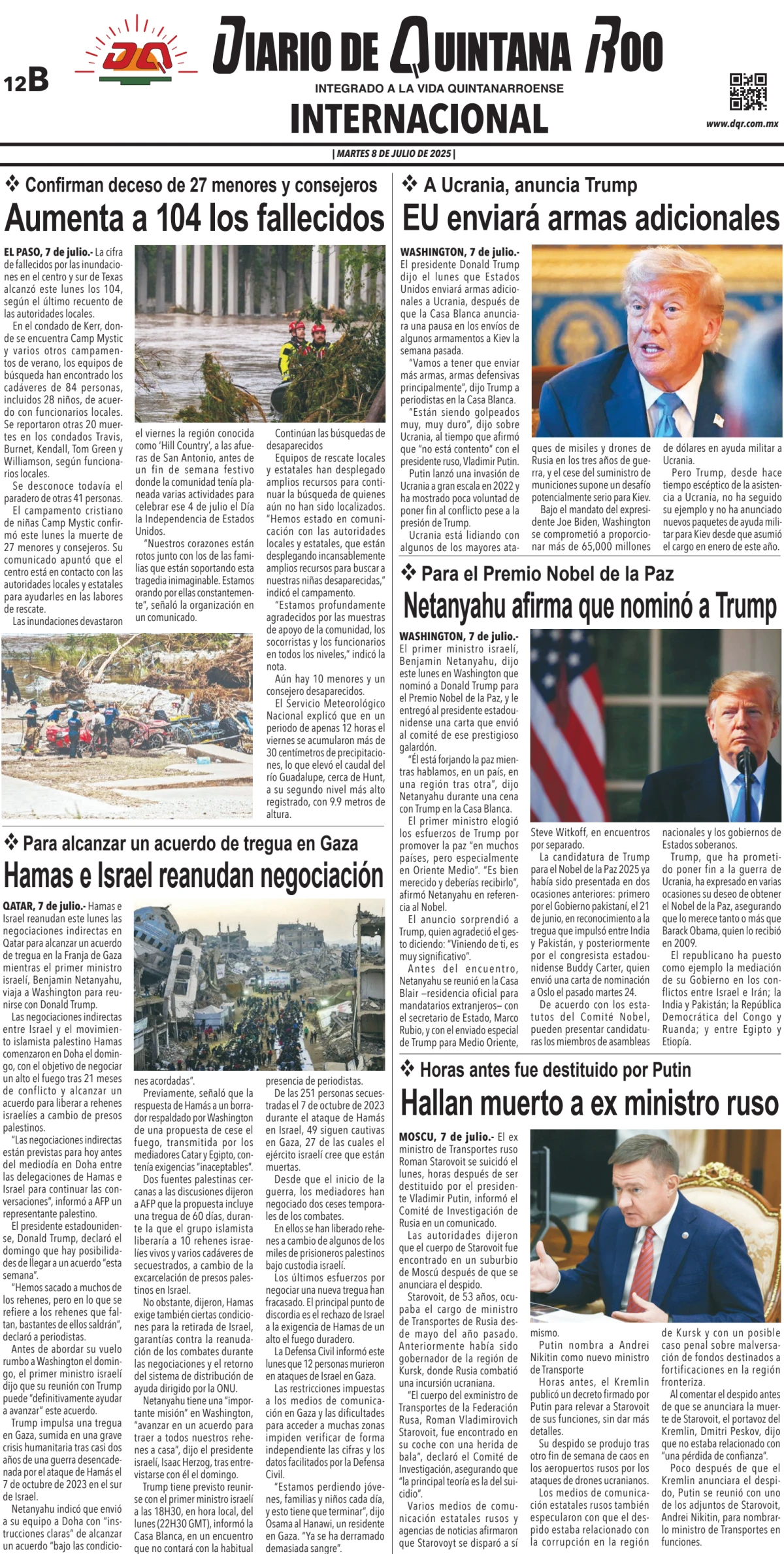 Portada de Diario de Quintana Roo (contra Portada)