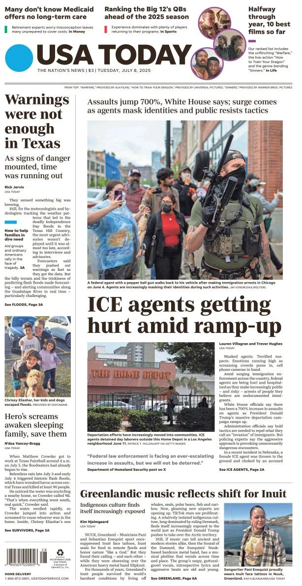 Portada de Usa Today del martes, 8 de julio de 2025
