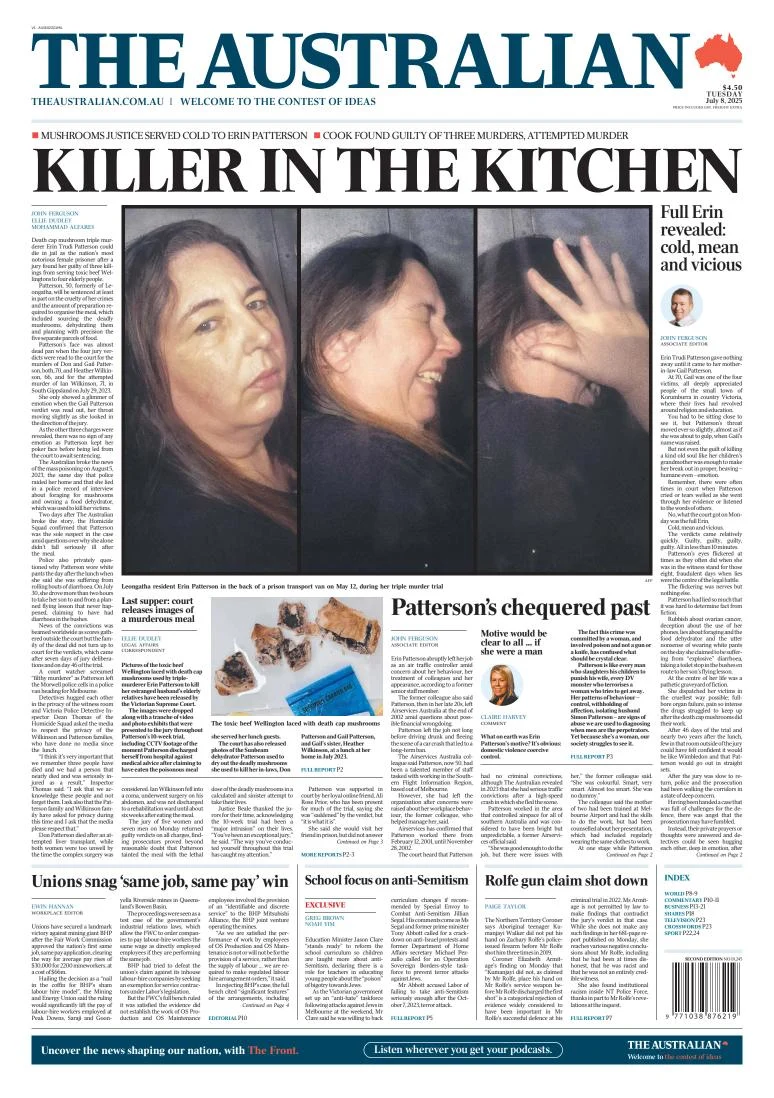 Portada de The Australian del martes, 8 de julio de 2025