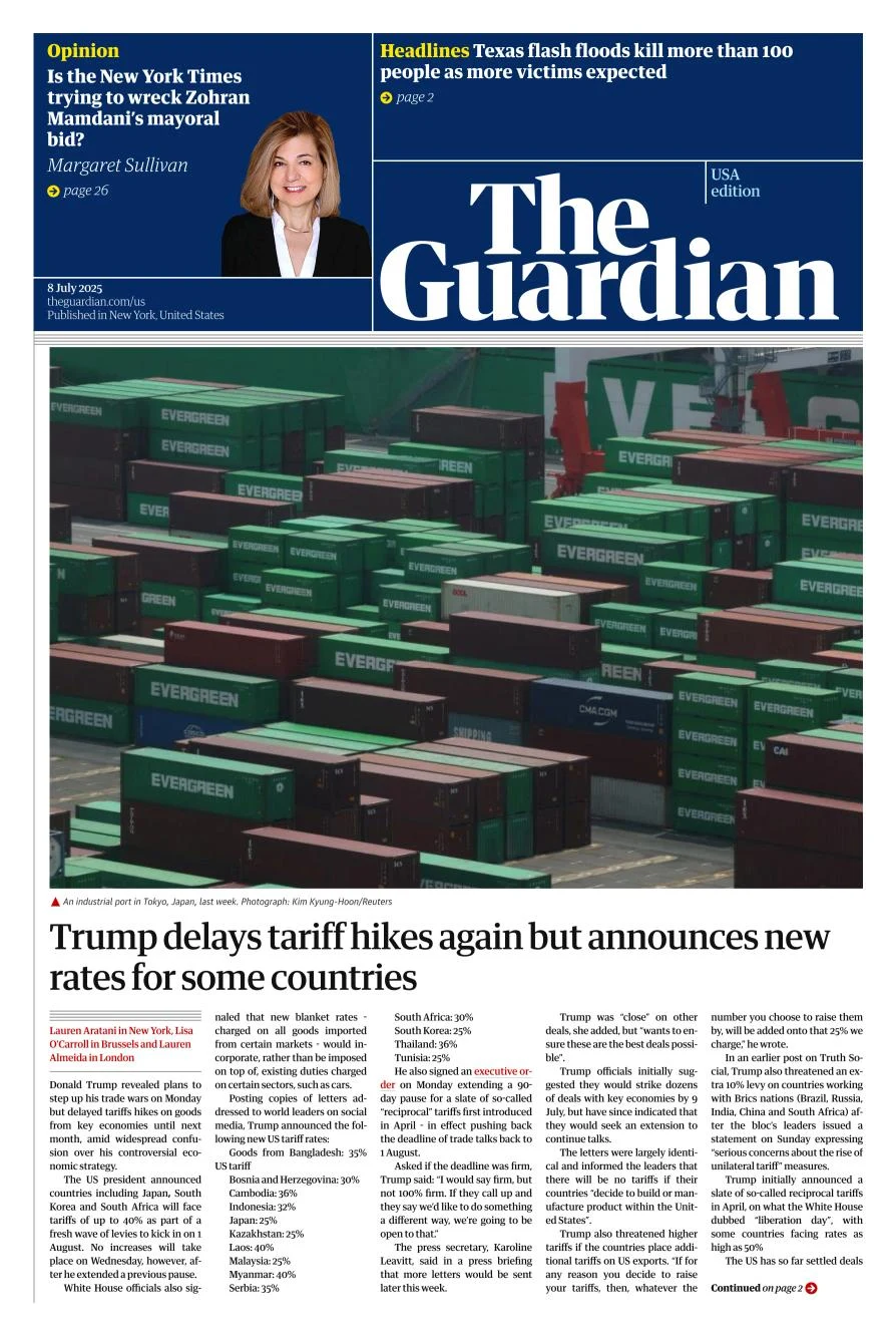 Portada de The Guardian (usa) del 2025-07-08