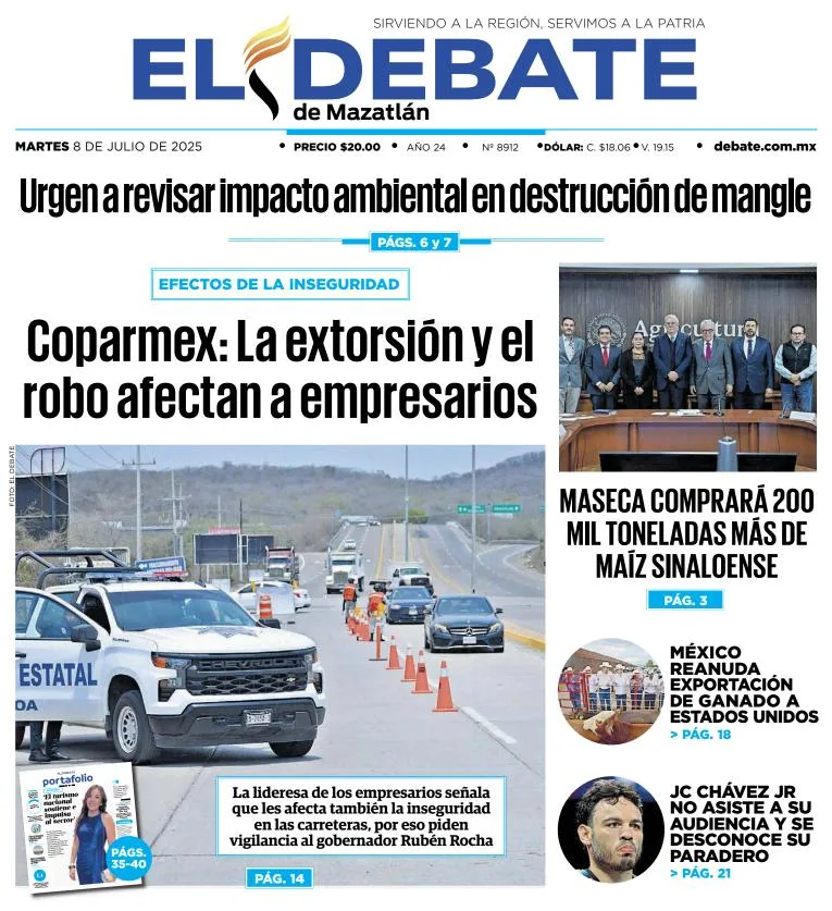 Portada de El Debate de Mazatlan del 2025-07-08