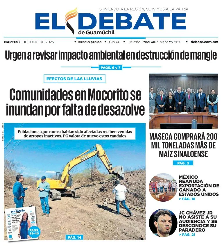 Portada de El Debate de Guamuchil del 2025-07-08