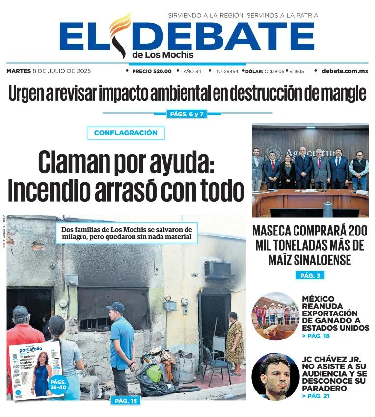 Portada de El Debate de los Mochis del 2025-07-08
