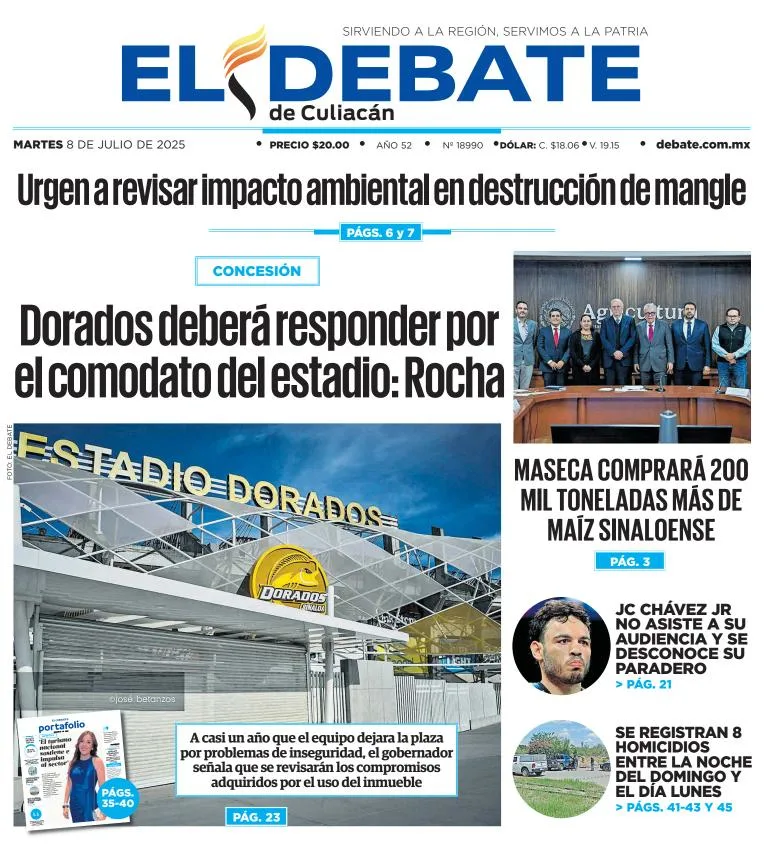 Portada de El Debate de Culiacan del martes, 8 de julio de 2025