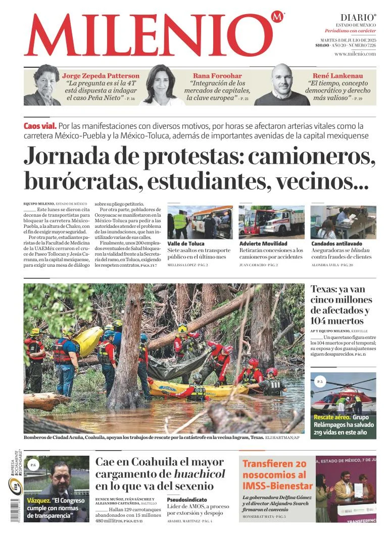Portada de Milenio Edo de Mexico del martes, 8 de julio de 2025